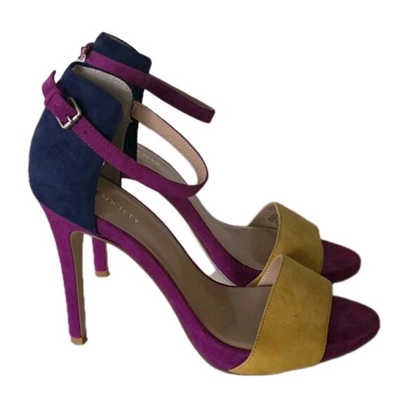Sole Society Sheila Navy Purple Ankle Strap Stiletto Heels Color Block Size 8.5 - Picture 3 of 16